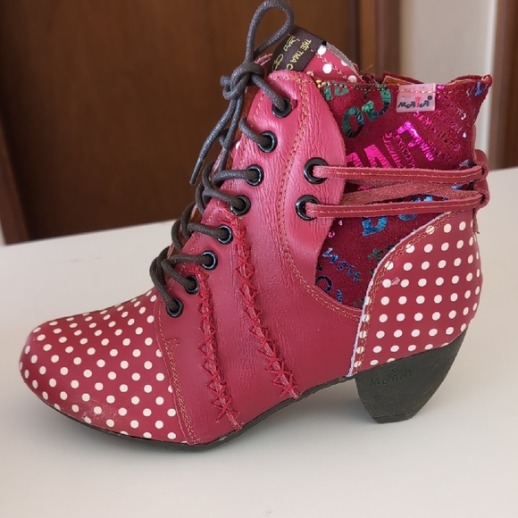 Tma Eyes Shoes - TMA Eyes Red Polka Dot Leather Ankle Boots